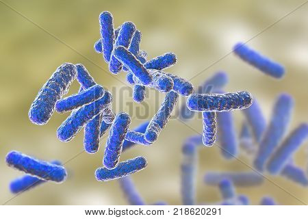 Human pathogenic bacteria on colorful background, 3D illustration