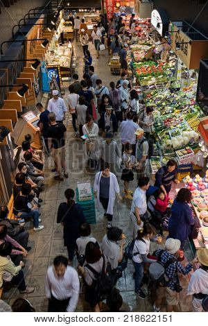 Kanazawa - Japan, June 10, 2017: Local people shopping at the Omicho Market 