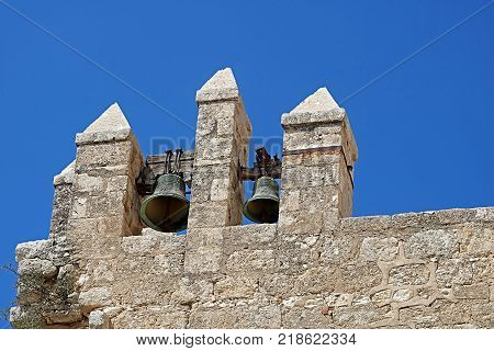 Bells against the sky in Beit Jimal (or Beit Jamal) Catholic monastery near Beit Shemesh, Israel