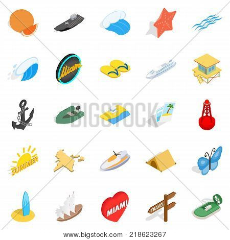 Shoreline icons set. Isometric set of 25 shoreline vector icons for web isolated on white background
