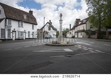 FOWLMERE, CAMBRIDGESHIRE, UK, MAY 2017 - The war memorial in the centre of Fowlmere village Cambridgeshire England UK