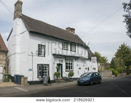 FOWLMERE, CAMBRIDGESHIRE, UK, MAY 2017 - The Chequers public house built in 1675 Fowmere village Cambridgeshire UK