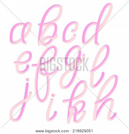 Lowercase red hand drawn 3D letters isolated on white background. Vector illustration. Latin alphabet