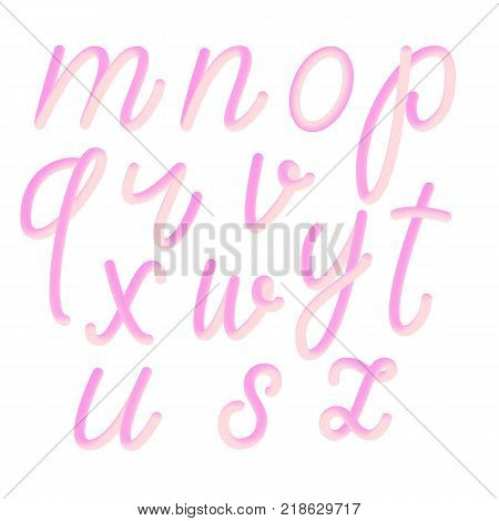Lowercase red hand drawn 3D letters isolated on white background. Vector illustration. Latin alphabet