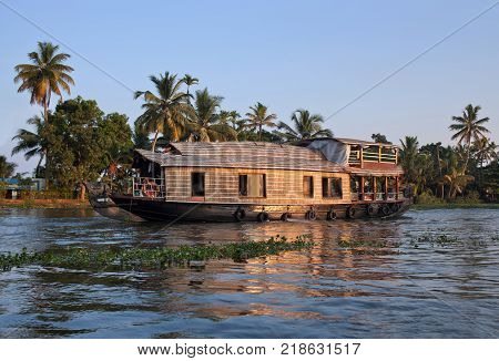 Houseboat on backwaters in Kerala South India