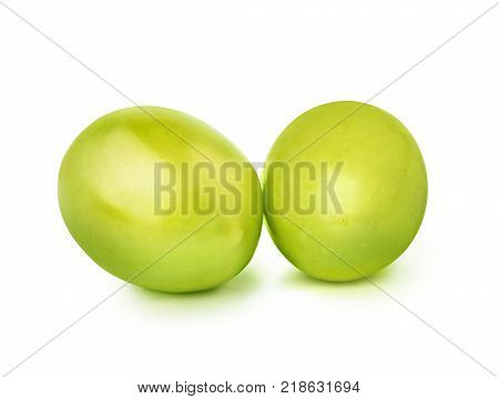 Two green olives, fresh olives isolated on white background with clipping path.