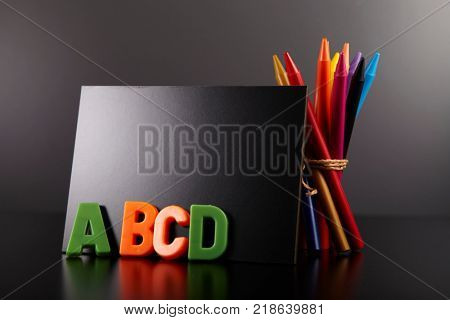 alphabet a b c and color crayon