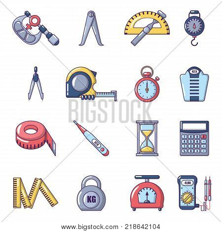 Measure precision icons set. Cartoon illustration of 16 measure precision vector icons for web