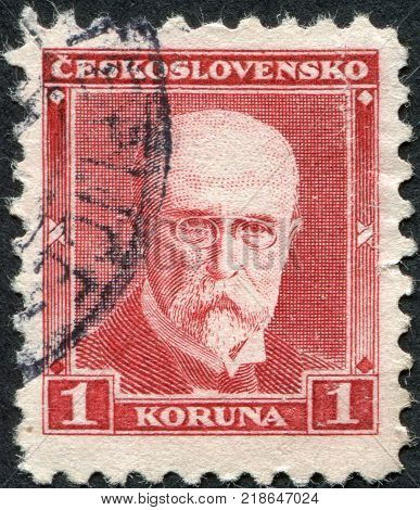 CZECHOSLOVAKIA - CIRCA 1930: A stamp printed in the Czechoslovakia shows the first president of Czechoslovakia Thomas Masaryk circa 1930