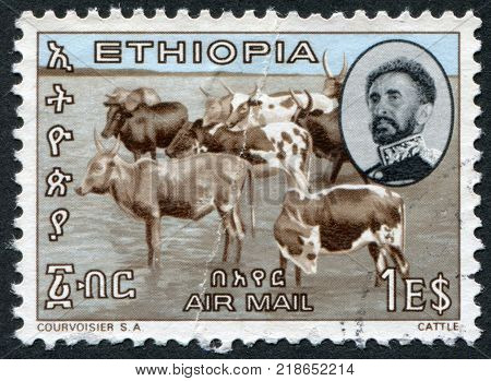 ETHIOPIA - CIRCA 1965: A stamp printed in the Yemen was shown in cattle to pasture circa 1965