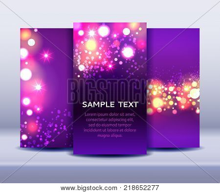 Set of abstract bokeh backgrounds in puprle and pink colors, vector illustration