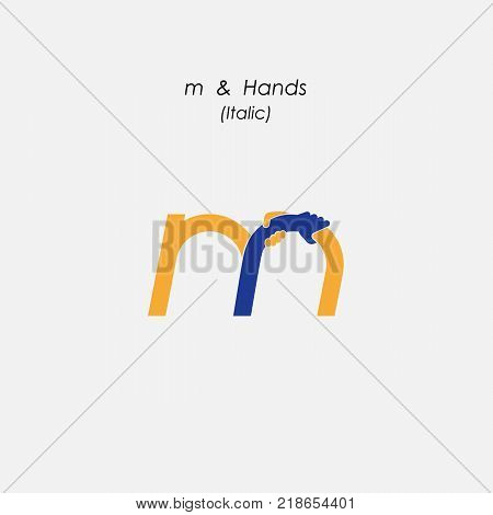 m -Letter abstract icon & hands logo design vector template. Business offer,partnership symbol. Hope,help concept. Support, teamwork sign.Corporate business & education logotype symbol.Vector illustration