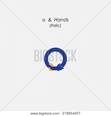 o - Letter abstract icon & hands logo design vector template. Business offer,partnership symbol. Hope,help concept. Support, teamwork sign.Corporate business & education logotype symbol.Vector illustration