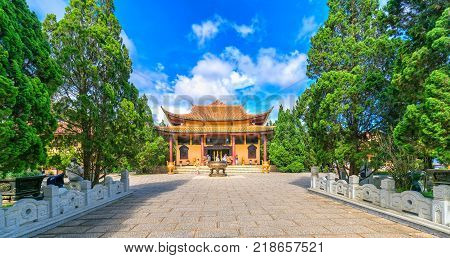 Da lat, Viet Nam - November 27th, 2017: Truc Lam monastery is an ancient temple to attract tourists. It is also a Buddhist spiritual culture in the tourist city in Da lat, Vietnam