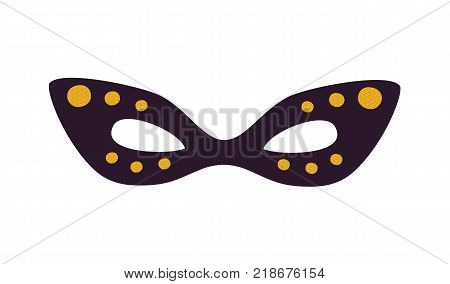 Dark masquerade mask icon isolated on white background. Vector illustration with part of carnival costume decorated with golden rhinestones