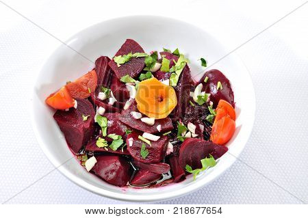 Beetroot with cheese carrot tomato and garlic