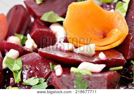 Beetroot with cheese carrot tomato and garlic