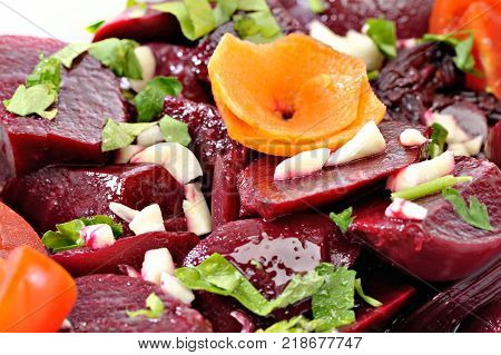 Beetroot with cheese carrot tomato and garlic