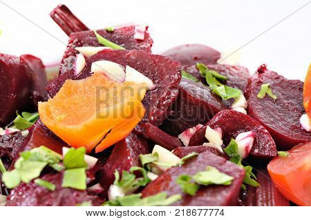 Beetroot with cheese carrot tomato and garlic