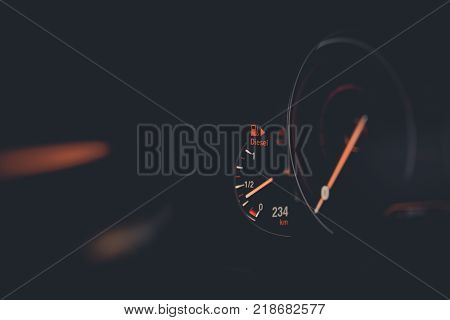 Close Up Shot With The Digital Speedometer Of A Car.