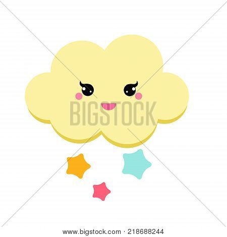 Cute cloud starfall. Vector illustration for kids. isolated design element for children. baby shower cloud in kawaii style