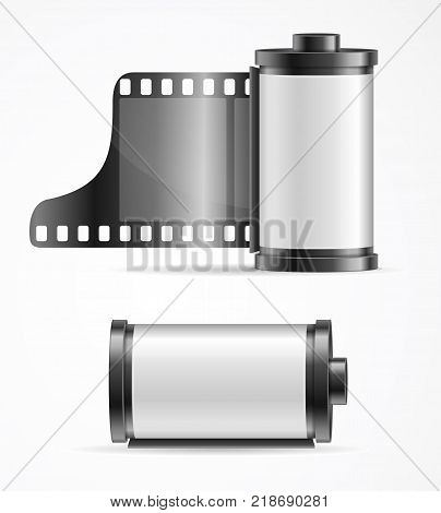 Realistic 3d Detailed Template Blank White Camera Film Roll Cartrige Element for Web Design Closeup View. Vector illustration