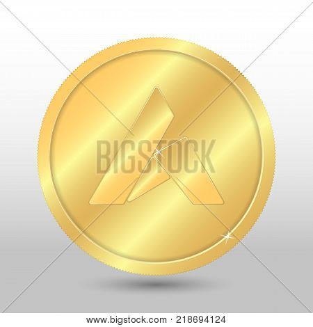 Gold pirl coin. Vector crypto currency illustration on a gray background