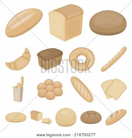 Types of bread cartoon icons in set collection for design. Bakery products vector symbol stock  illustration.