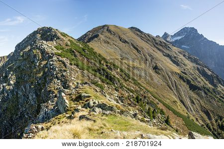 Mountains and peaks landscape, natural environment. Hiking in the alps. Tirol, Austria, Europe