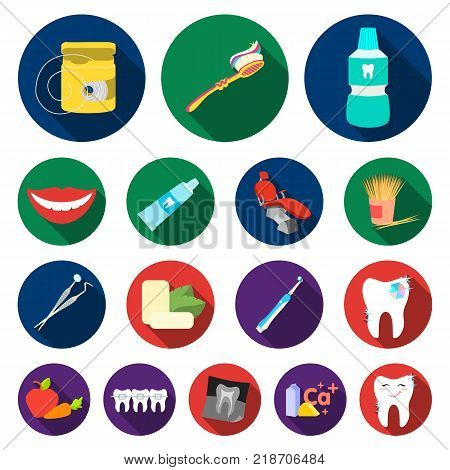 Dental care flat icons in set collection for design. Care of teeth vector symbol stock  illustration.
