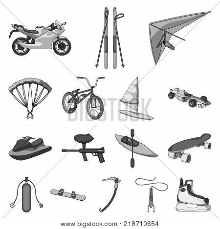 Extreme sport monochrome icons in set collection for design.Different kinds of sports vector symbol stock  illustration.