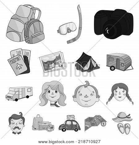 Family holiday monochrome icons in set collection for design. Recreation and equipment. vector symbol stock  illustration.