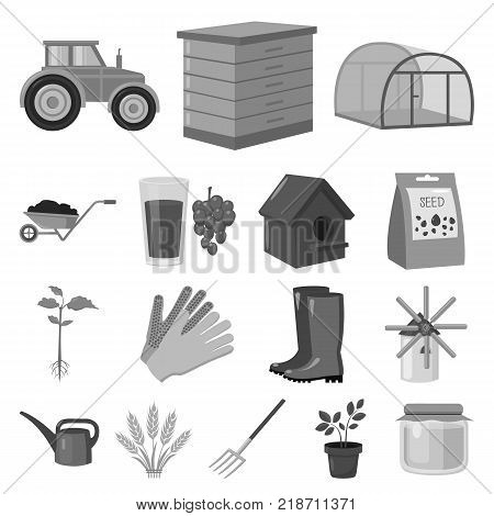 Farm and gardening monochrome icons in set collection for design. Farm and equipment vector symbol stock  illustration.