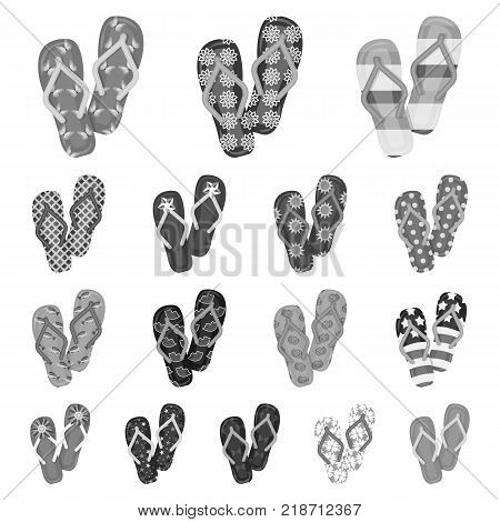 Flip-flops monochrome icons in set collection for design. Beach shoes vector symbol stock  illustration.