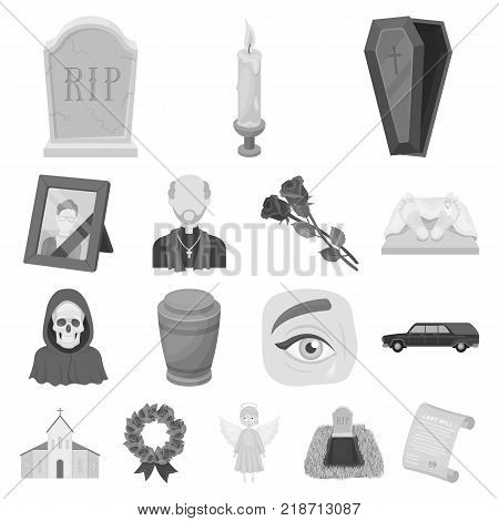 Funeral ceremony monochrome icons in set collection for design. Funerals and Attributes vector symbol stock  illustration.