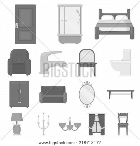 Furniture and interior monochrome icons in set collection for design.Home furniture vector symbol stock  illustration.