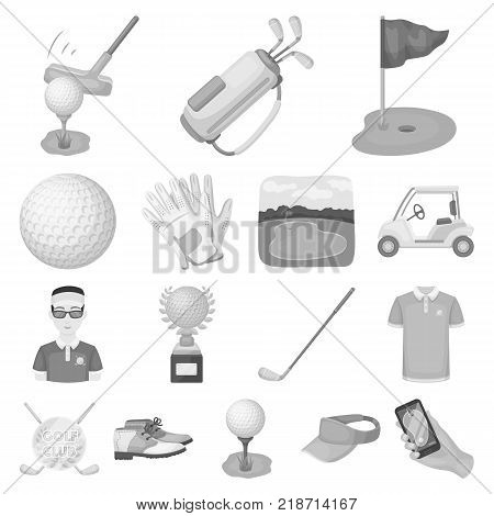 Golf and attributes monochrome icons in set collection for design.Golf Club and equipment vector symbol stock  illustration.