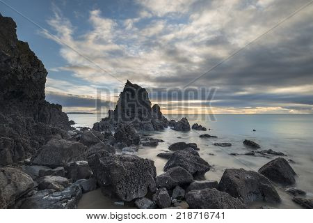 Stunning, Vibrant Sunrise Landscape Image Of Barafundle Bay On Pembrokeshire Coast In Wales