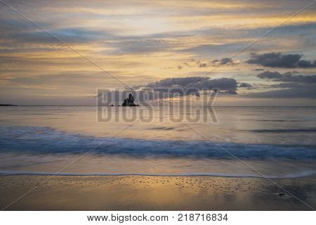 Beautiful Sunrise Landsdcape Of Idyllic Broadhaven Bay Beach On Pembrokeshire Coast In Wales
