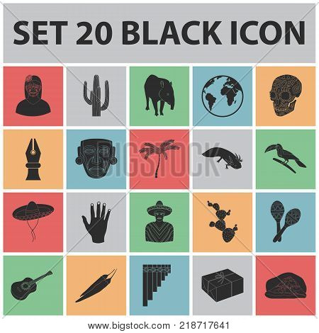 Country Mexico black icons in set collection for design. Mexico and landmark vector symbol stock  illustration.