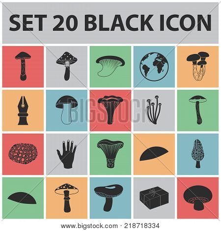 Poisonous and edible mushroom black icons in set collection for design. Different types of mushrooms vector symbol stock  illustration.