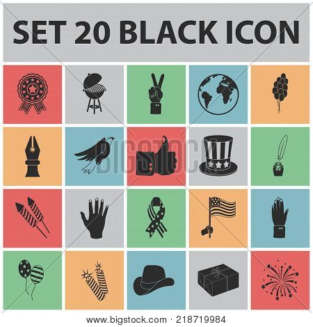 Day of Patriot, holiday black icons in set collection for design. American tradition vector symbol stock  illustration.