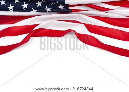 American flag. Independence Day. Symbol a sign of the patriot of the United States of America with copy space. Star-striped with place for text. Developing in the wind the flag of America. Universal American pride.