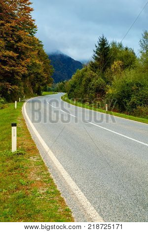 Sinuous road through the mountains in Slovenia