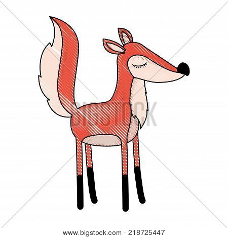 female fox cartoon with closed eyes expression in colored crayon silhouette vector illustration