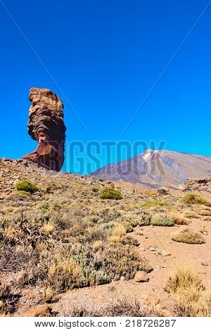 The Cinchado rock the Teide volcano in Tenerife island, The Canaries   