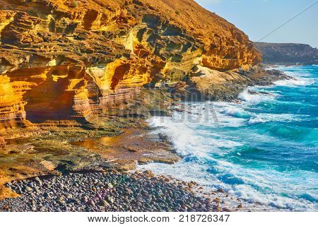 The Yellow Mountain on the ocean shore in Costa del Silencio, Tenerife, The Canaries