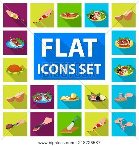 Cooking food flat icons in set collection for design. Kitchen, equipment and tools vector symbol stock  illustration.