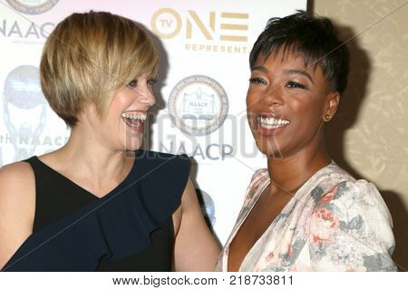LOS ANGELES - DEC 16:  Lauren Morelli, Samira Wiley at the 49th NAACP Image Awards Nominees' Luncheon at Beverly Hilton Hotel on December 16, 2017 in Beverly Hills, CA