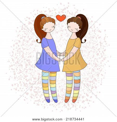 Lesbian couple holding hands. Girls in love. Vector illustration.